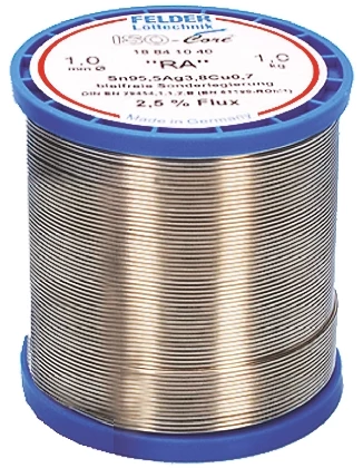 Felder Löttechnik ISO-Core RA Lötzinn Bleifrei 99.3%Sn 0%Pb 0.7%Cu, 227°C, Ø 1mm / 1000g 3 Felder Löttechnik ISO-Core RA Lötzinn Bleifrei 99.3%Sn 0%Pb 0.7%Cu, 227°C, Ø 1mm / 1000g
