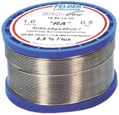 Felder Löttechnik ISO-Core RA Lötzinn Bleifrei 99.3%Sn 0%Pb 0.7%Cu, 227°C, Ø 1mm / 500g