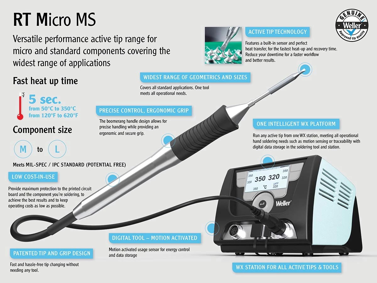 Weller, WXMP-MS Netz Mikro-Lötkolben-Kit Mit RT Lötspitze / 55W, Für WX-Stationen 9 Weller, WXMP-MS Netz Mikro-Lötkolben-Kit Mit RT Lötspitze / 55W, Für WX-Stationen - Image 7